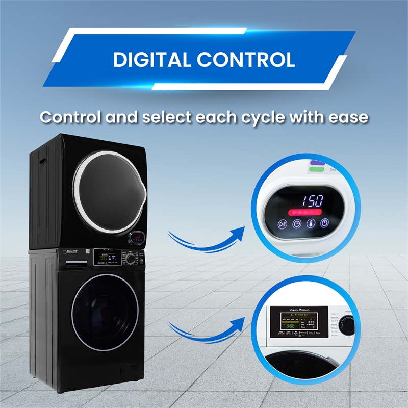 Equator 110V 1.6 cf Washer & 110V 3.5cf Vented Digital Sensor Dryer in Black