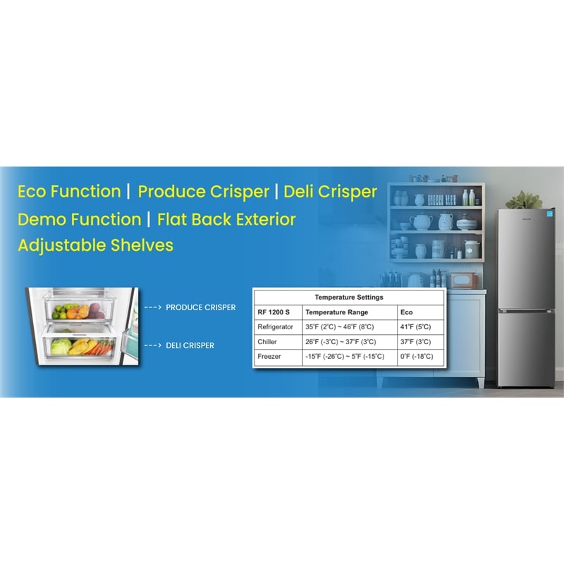 Bottom Mount Refrigerator-Freezer w/ICE MAKER Frost Free Reversible 110V - EStar