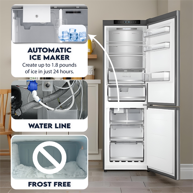Bottom Mount Refrigerator-Freezer w/ICE MAKER Frost Free Reversible 110V - EStar