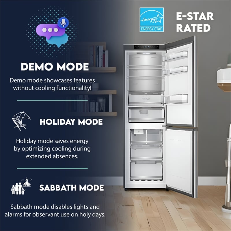 Bottom Mount Refrigerator-Freezer w/ICE MAKER Frost Free Reversible 110V - EStar