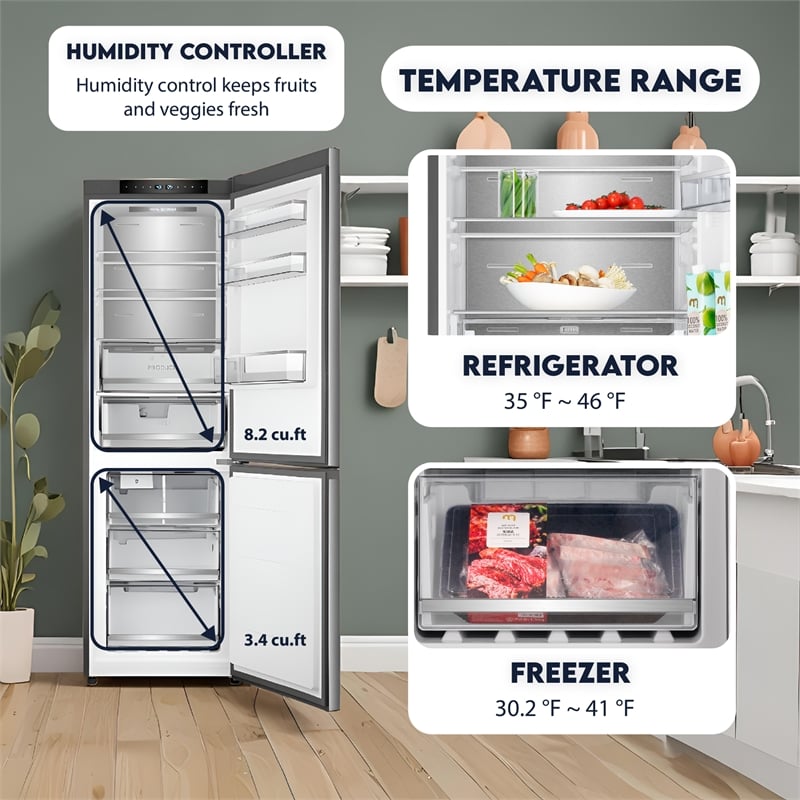 Bottom Mount Refrigerator-Freezer w/ICE MAKER Frost Free Reversible 110V - EStar