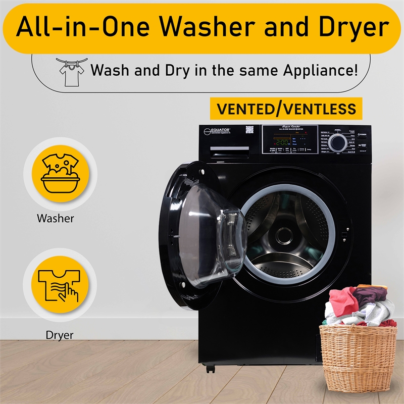 Equator All-in-One Washer Dryer VENTLESS/VENTED PET 1.62cf/15lbs+Portability Kit