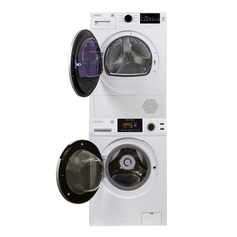 Equator STACKABLE 18 lbs Washer 1.9cf 110V+HEAT PUMP Dryer 3.7cf 110V Stack Kit