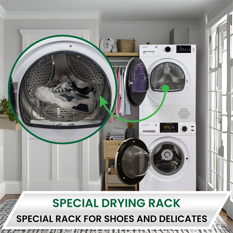Equator STACKABLE 18 lbs Washer 1.9cf 110V+HEAT PUMP Dryer 3.7cf 110V Stack Kit