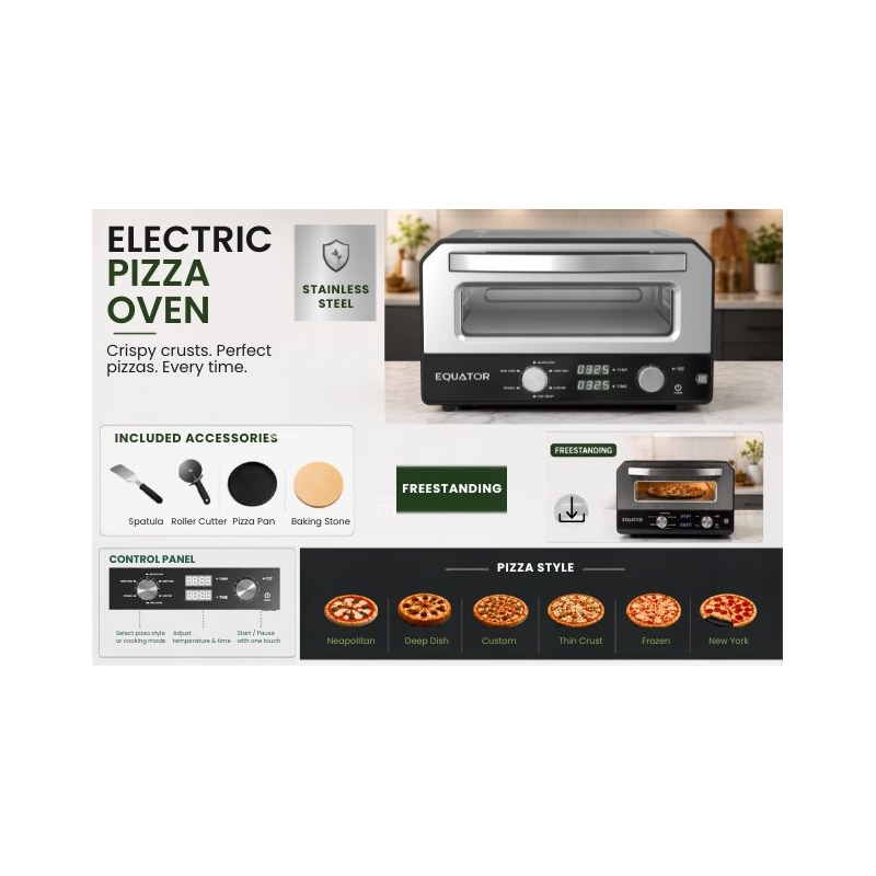 Equator 0.5 Cu.Ft. Indoor/Outdoor Pizza Oven Cooks 12-Inch Pizzas