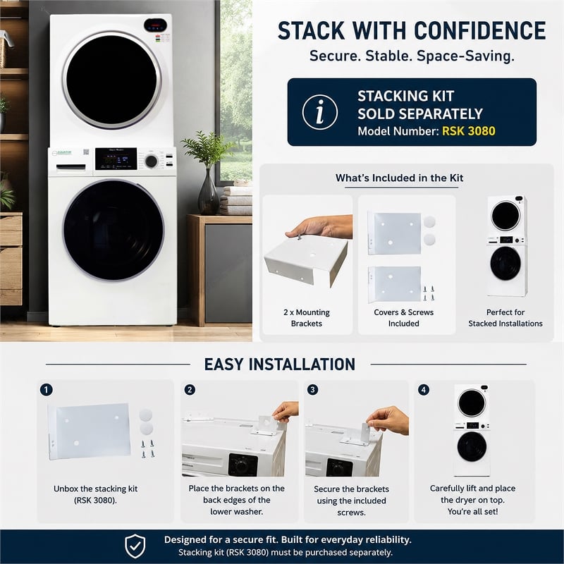 Equator Compact Stackable Laundry Washer EW 822 1.57cf + Dryer ED 848 2.6cf 110V