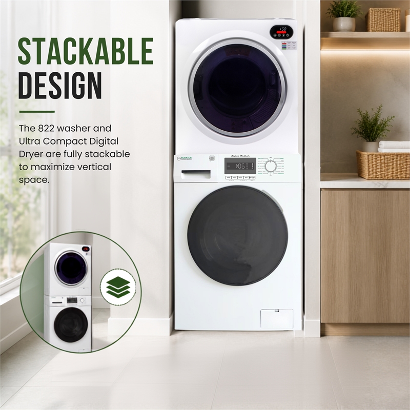 Equator Compact Stackable Laundry Washer EW 822 1.57cf + Dryer ED 848 2.6cf 110V