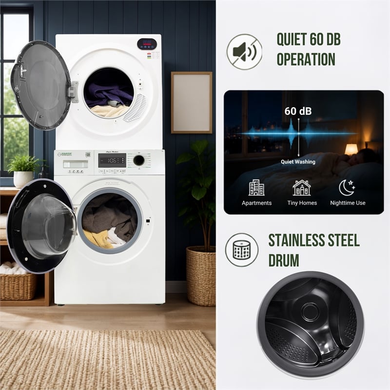 Equator Compact Stackable Laundry Washer EW 822 1.57cf + Dryer ED 848 2.6cf 110V