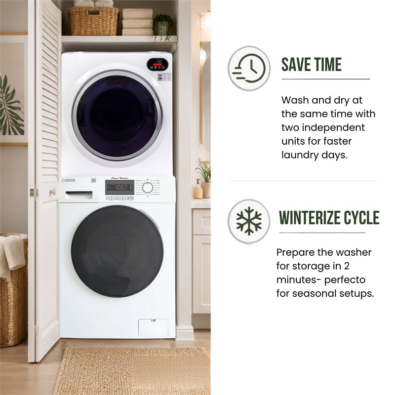 Equator Compact Stackable Laundry Washer EW 822 1.57cf + Dryer ED 848 2.6cf 110V