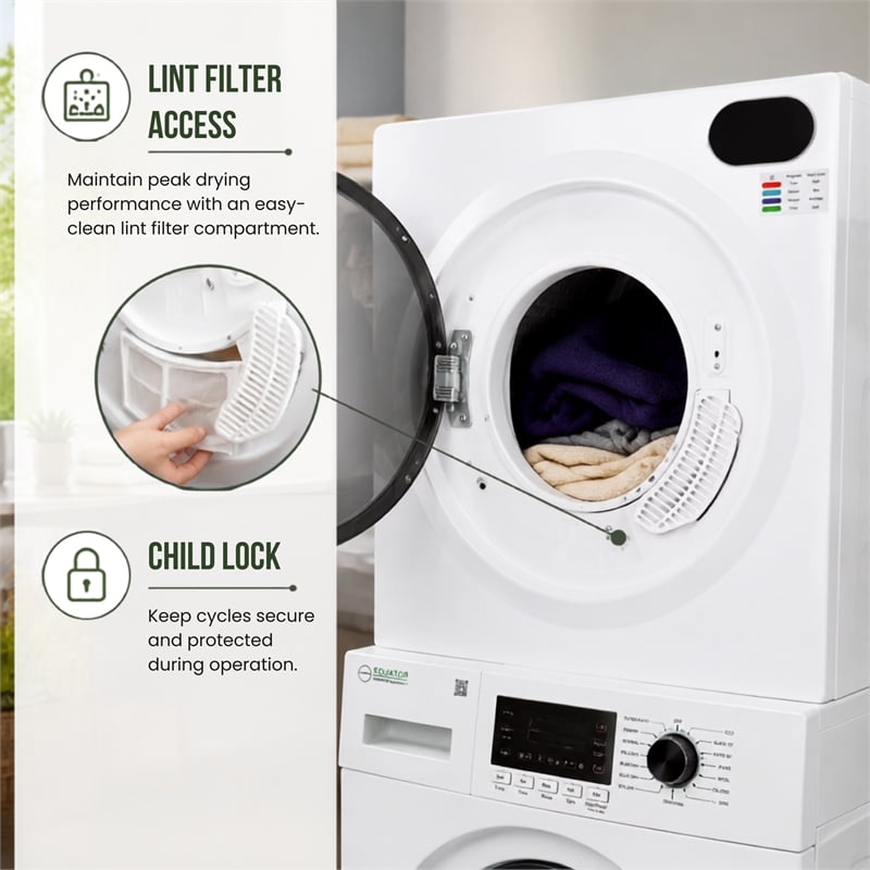 Equator Compact Stackable Laundry Washer EW 822 1.57cf + Dryer ED 848 2.6cf 110V