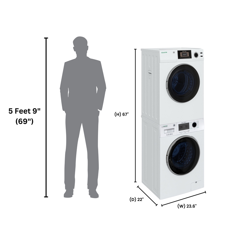 Equator COMPACT STACKABLE LAUNDRY Washer EW 822 1.57cf + Dryer ED 866 3.1cf 110V