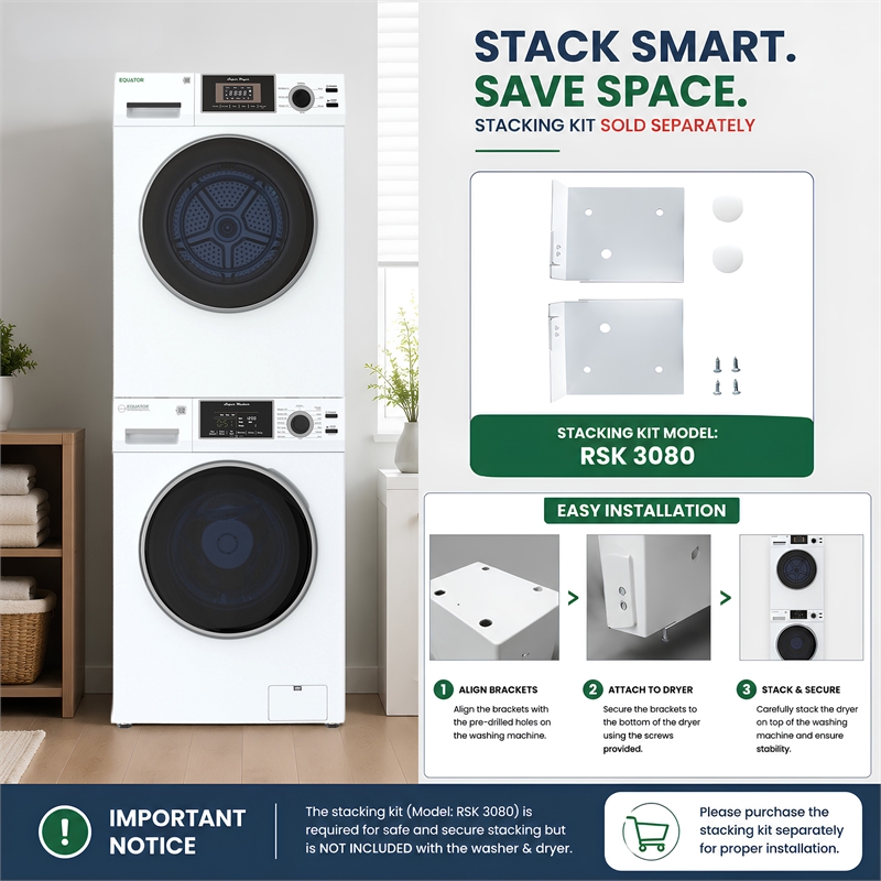 Equator Laundry 110V 15 Lb EW826 Washer 1.62cf+13Lb ED866 DL Vented Dryer 3.1cf