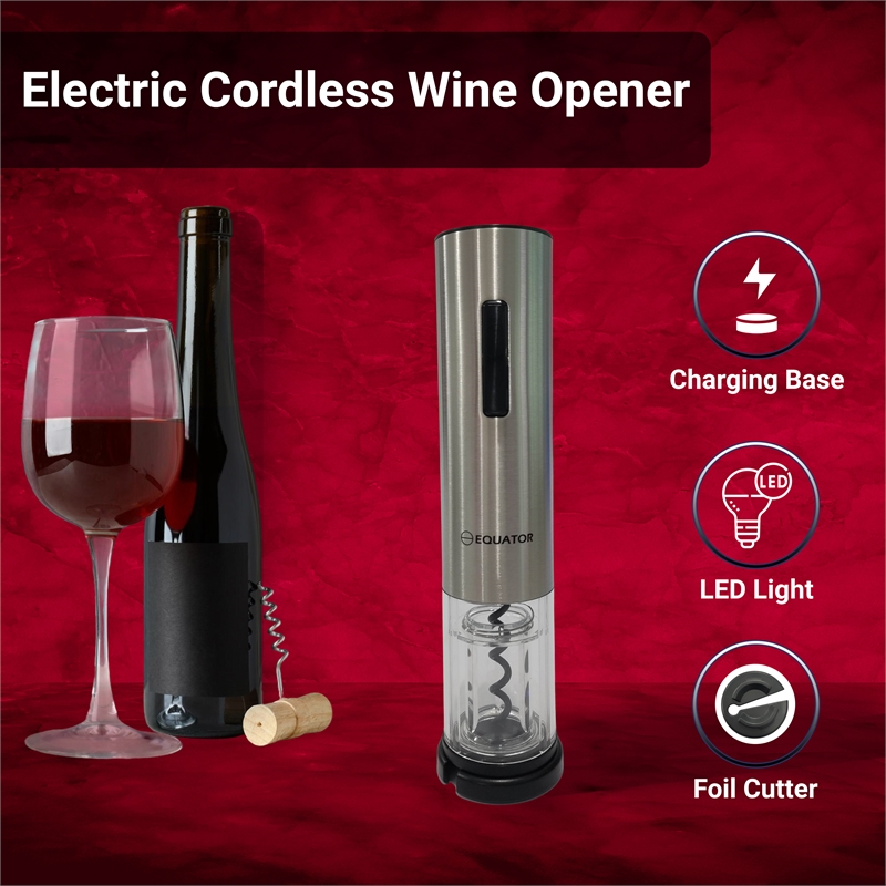 Equator Wine Bottle Opener Cordless Rechargeable with DC Adapter Stainless