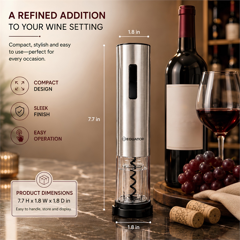 Equator Electric Cordless Wine Opener w/ Base LED Light & Foil Cutter