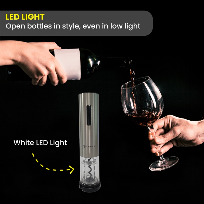 Equator Electric Cordless Wine Opener w/ Base LED Light & Foil Cutter