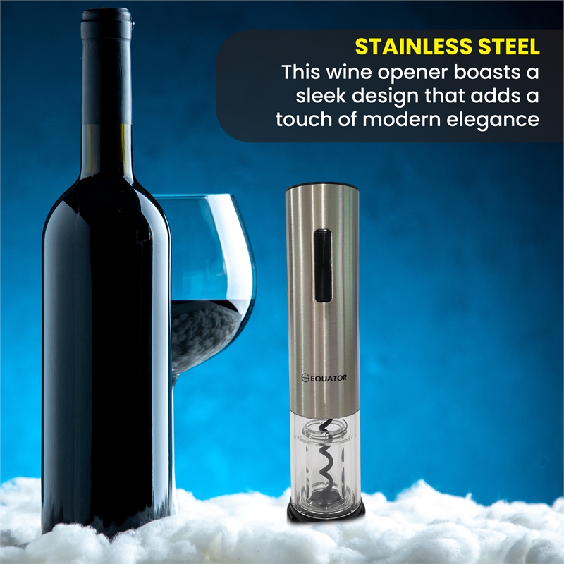 Equator Electric Cordless Wine Opener w/ Base LED Light & Foil Cutter