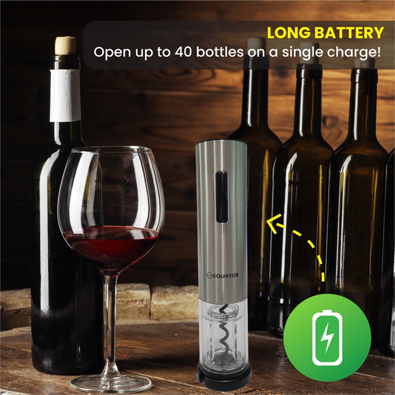 Equator Electric Cordless Wine Opener w/ Base LED Light & Foil Cutter