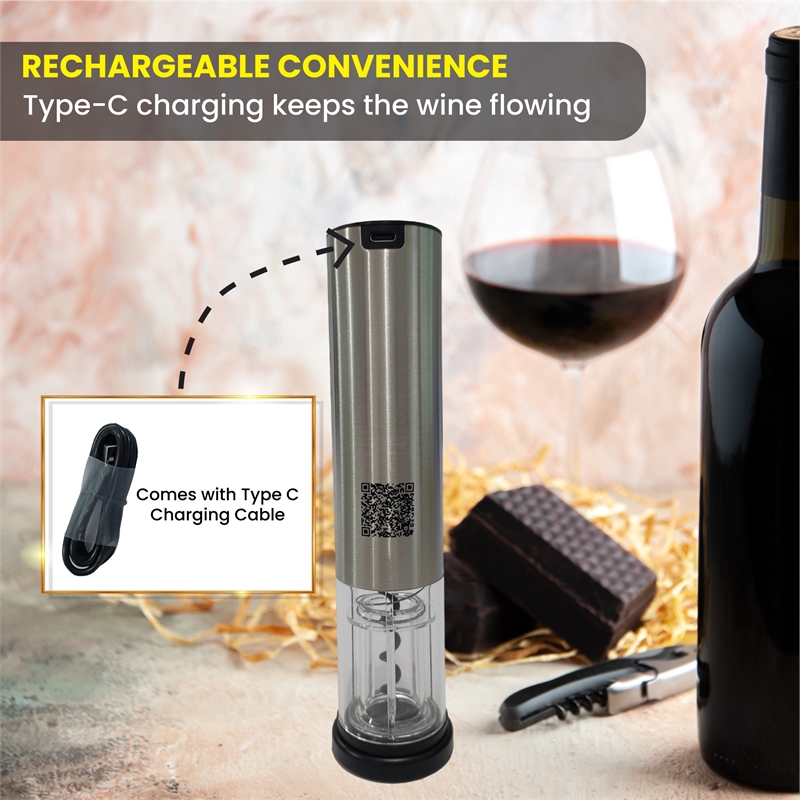 Equator Electric Cordless Wine Opener w/ Base LED Light & Foil Cutter