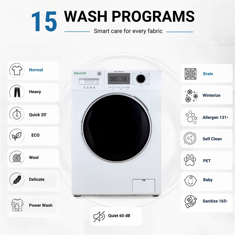 Equator VALUE STACK LAUNDRY 110V 26 Lbs Washer 2.5cf+Vented Dryer 4cf 1 OUTLET