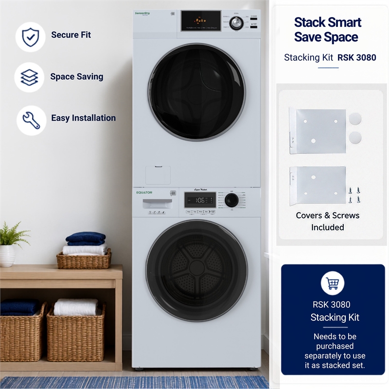 Equator VALUE STACK LAUNDRY 110V 26 Lbs Washer 2.5cf+Vented Dryer 4cf 1 OUTLET