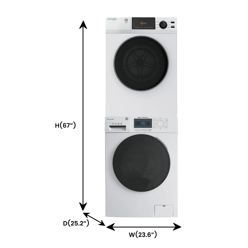 Equator VALUE STACK LAUNDRY 110V 26 Lbs Washer 2.5cf+Vented Dryer 4cf 1 OUTLET