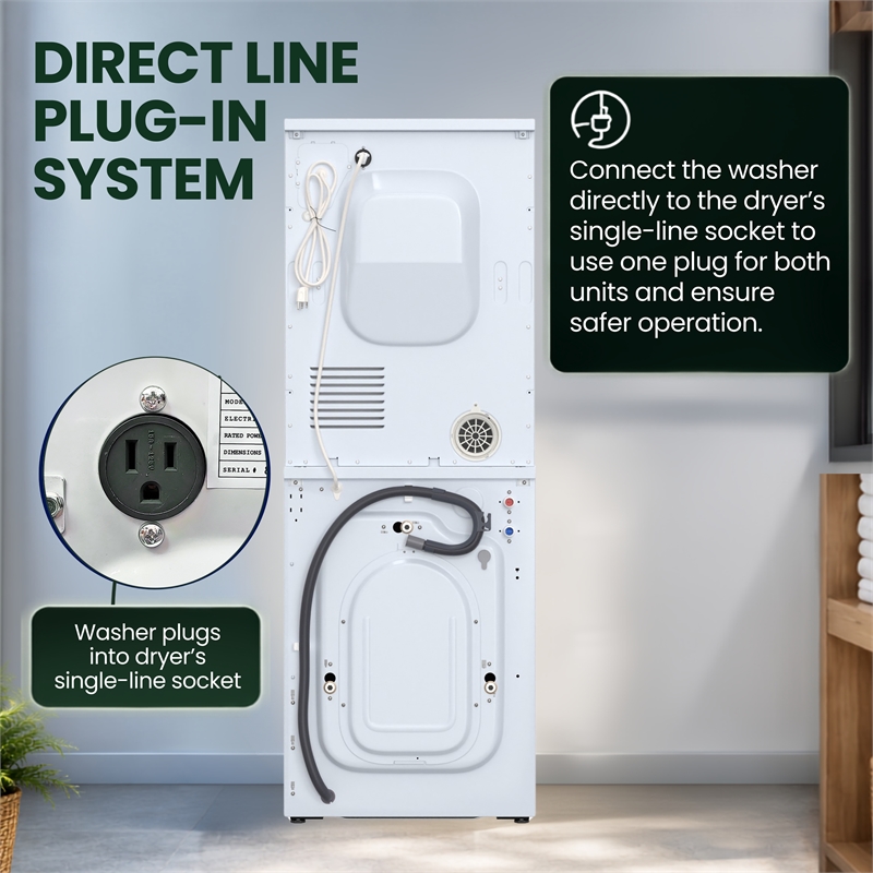 Equator VALUE STACK LAUNDRY 220V 26 Lbs Washer 2.5cf+Vented Dryer 4cf 1 OUTLET