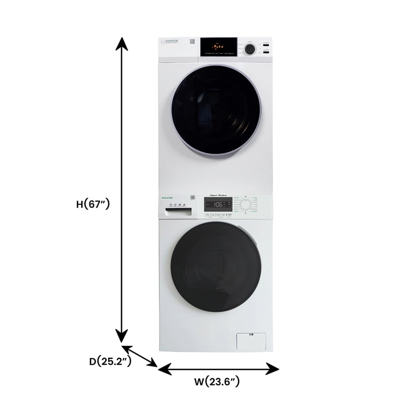 Equator VALUE STACK LAUNDRY 220V 26 Lbs Washer 2.5cf+Vented Dryer 4cf 1 OUTLET
