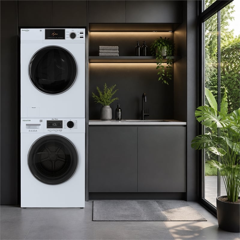 Equator VALUE STACK LAUNDRY 220V 26 Lbs Washer 2.5cf+Vented Dryer 4cf 1 OUTLET