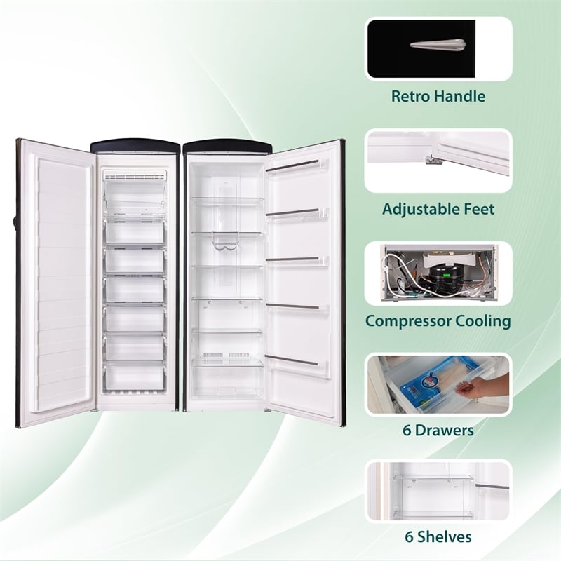 Conserv Retro Refrigerator-Freezer Set in Black