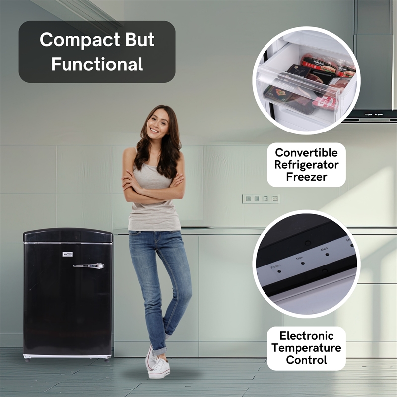 Conserv 3.2 cu. ft. Retro Convertible Freezer-Refrigerator Frost Free in Black