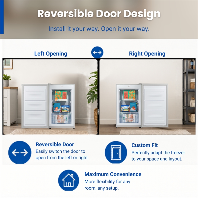 Conserv 3cf Compact Upright Freezer REVERSIBLE DOOR Freestanding 110V E-Star