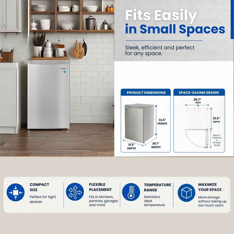Conserv 3cf Compact Upright Freezer REVERSIBLE DOOR Freestanding 110V E-Star