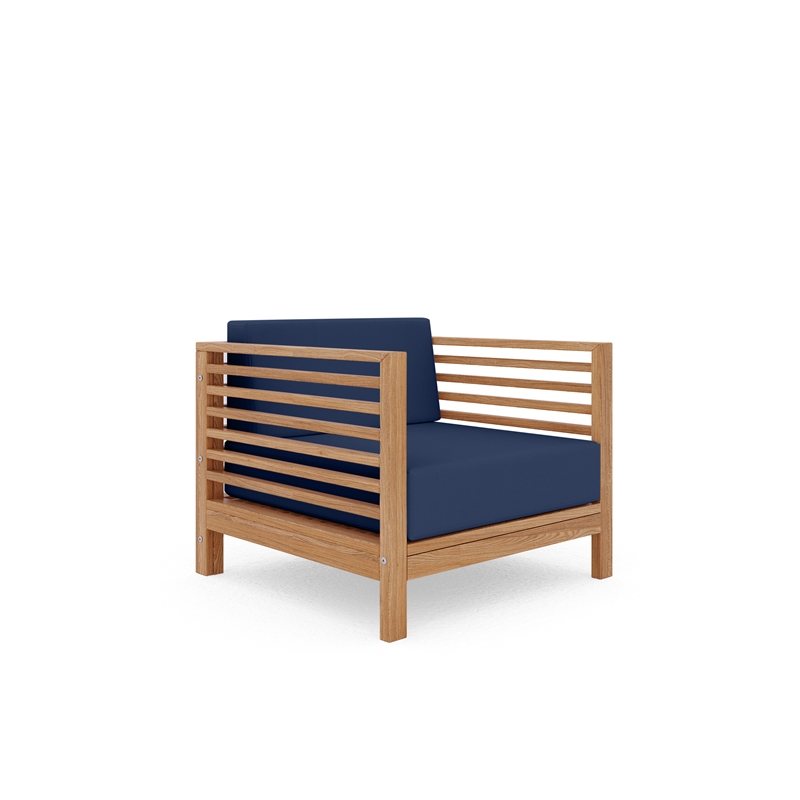 Curated Maison Sylvie Teak Outdoor Club Chair with Navy Cushion