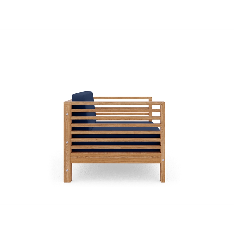 Curated Maison Sylvie Teak Outdoor Club Chair with Navy Cushion
