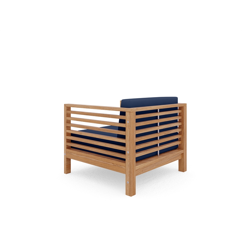 Curated Maison Sylvie Teak Outdoor Club Chair with Navy Cushion