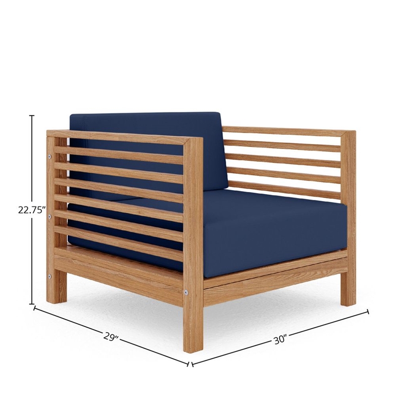 Curated Maison Sylvie Teak Outdoor Club Chair with Navy Cushion