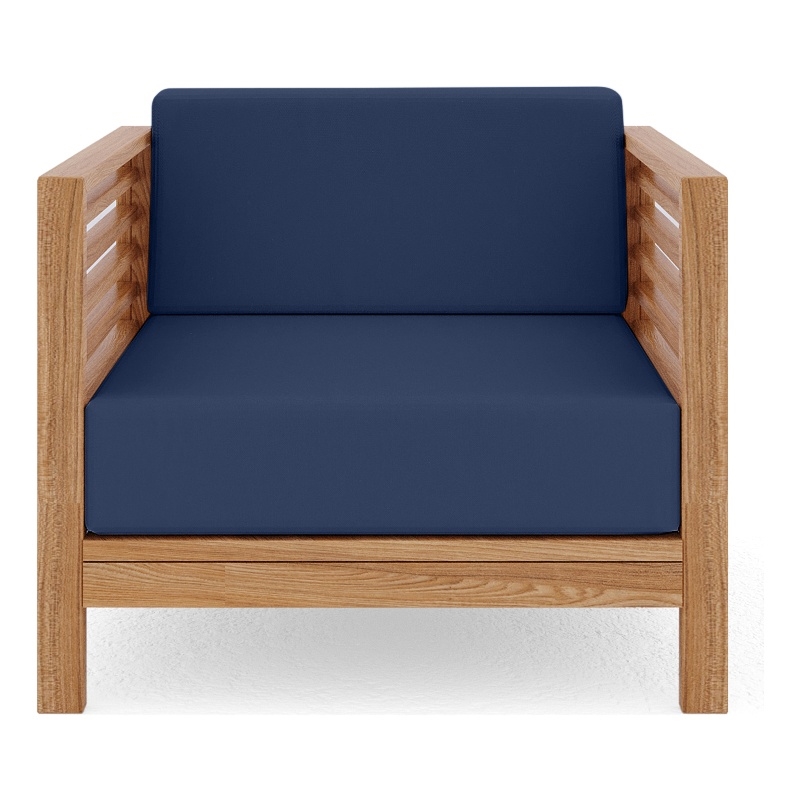 Curated Maison Sylvie Teak Outdoor Club Chair with Navy Cushion