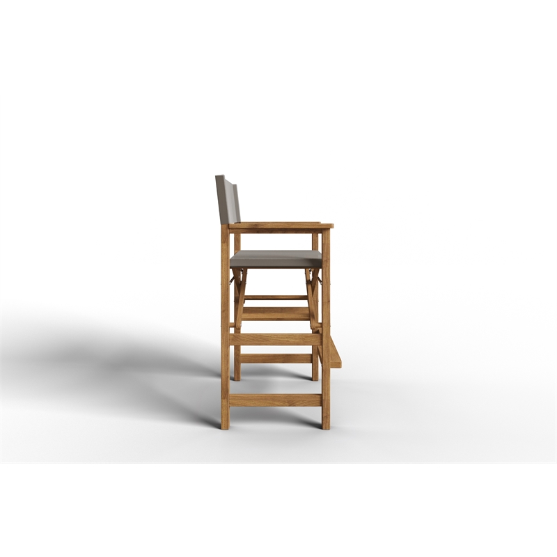 Curated Maison Directeur Teak Outdoor Bar Armchair in Taupe in Black