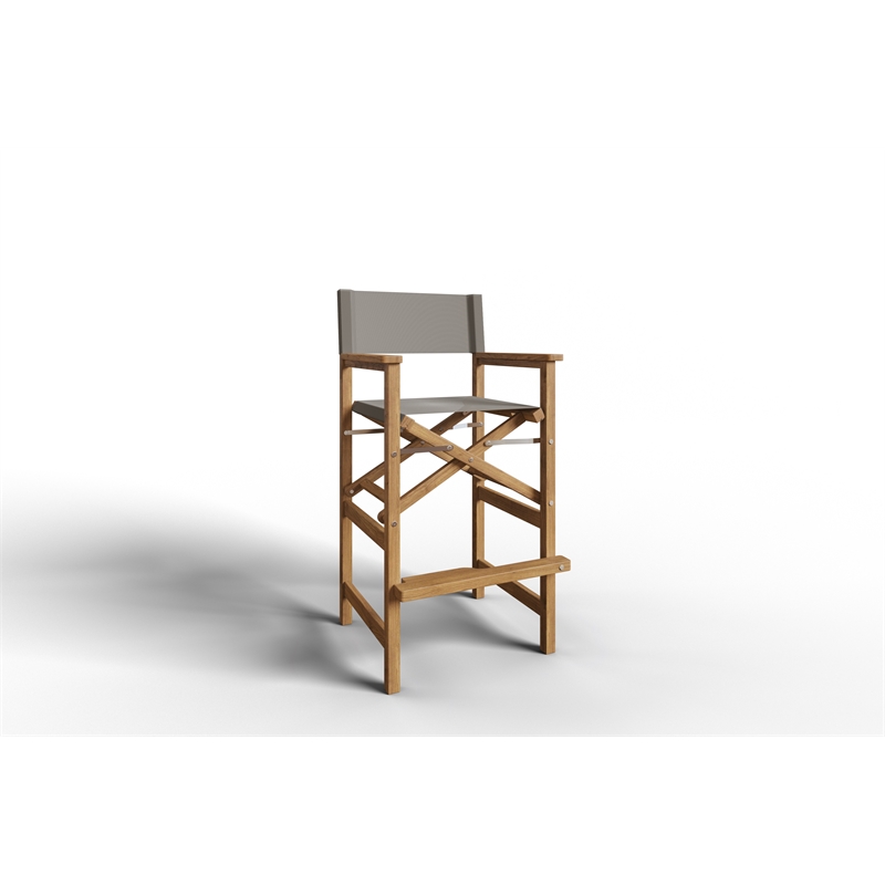 Curated Maison Directeur Teak Outdoor Bar Armchair in Taupe in Black