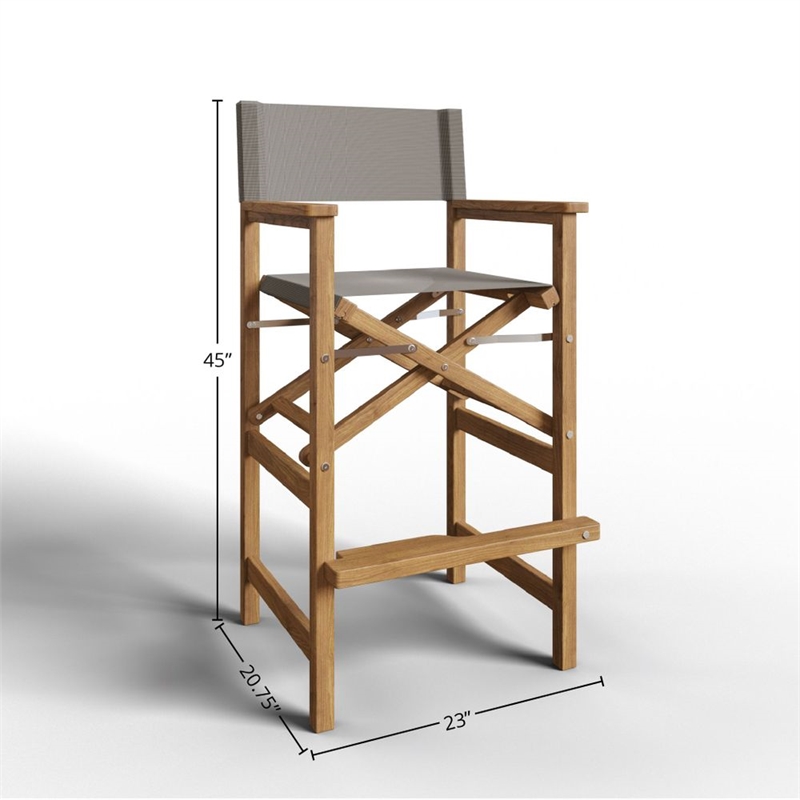 Curated Maison Directeur Teak Outdoor Bar Armchair in Taupe in Black
