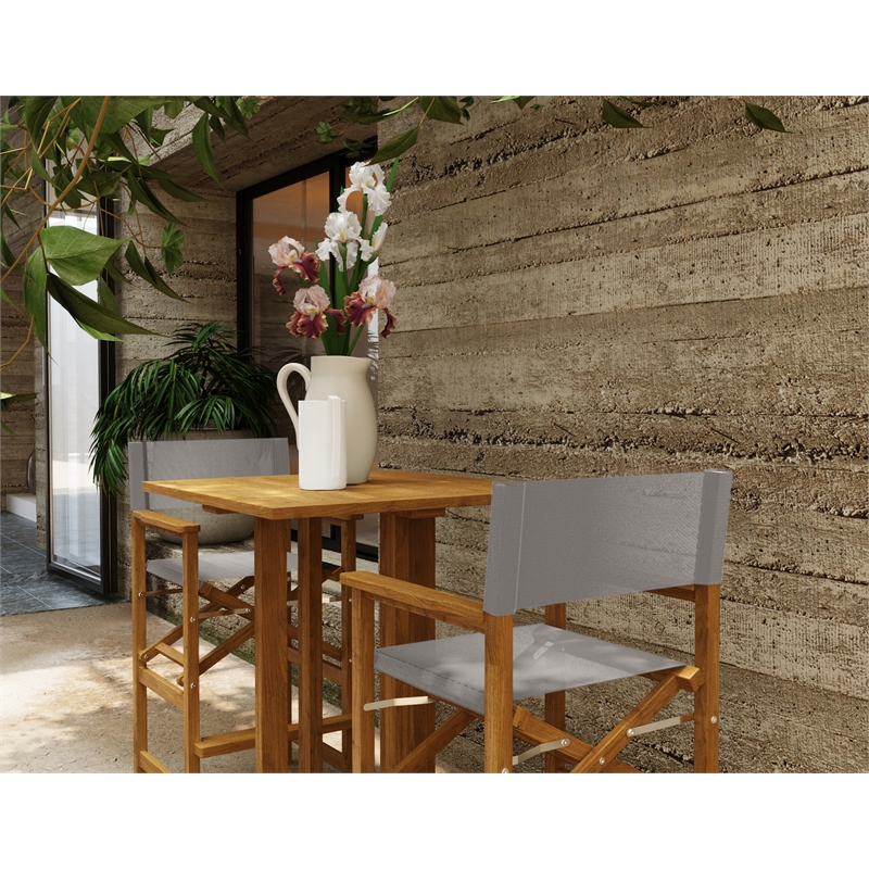 Curated Maison Directeur Teak Outdoor Bar Armchair in Taupe in Black