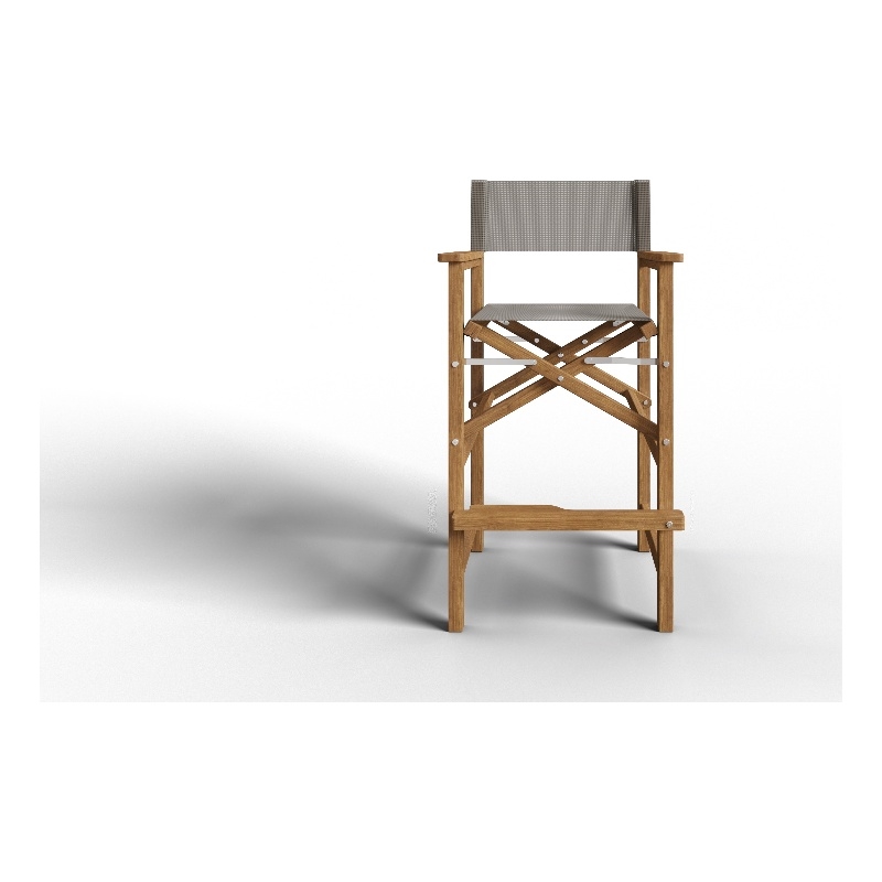 Curated Maison Directeur Teak Outdoor Bar Armchair in Taupe in Black