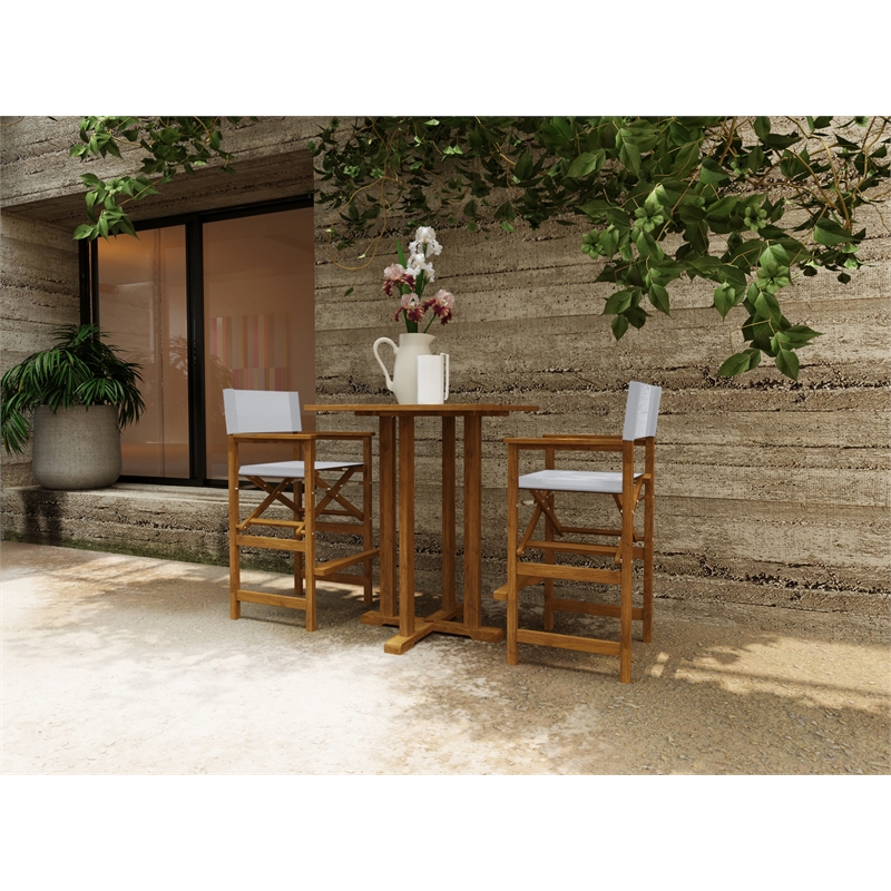 Curated Maison Directeur Teak Outdoor Bar Armchair in White in Black