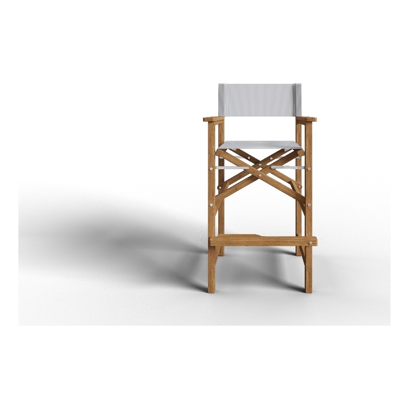 Curated Maison Directeur Teak Outdoor Bar Armchair in White in Black