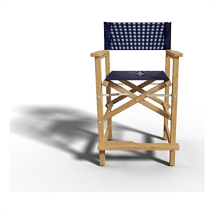 Curated Maison Directeur Teak Outdoor Counter Height Armchair in Blue