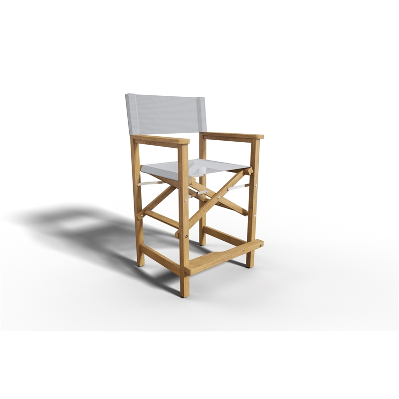 Curated Maison Directeur Teak Outdoor Counter Height Armchair in White