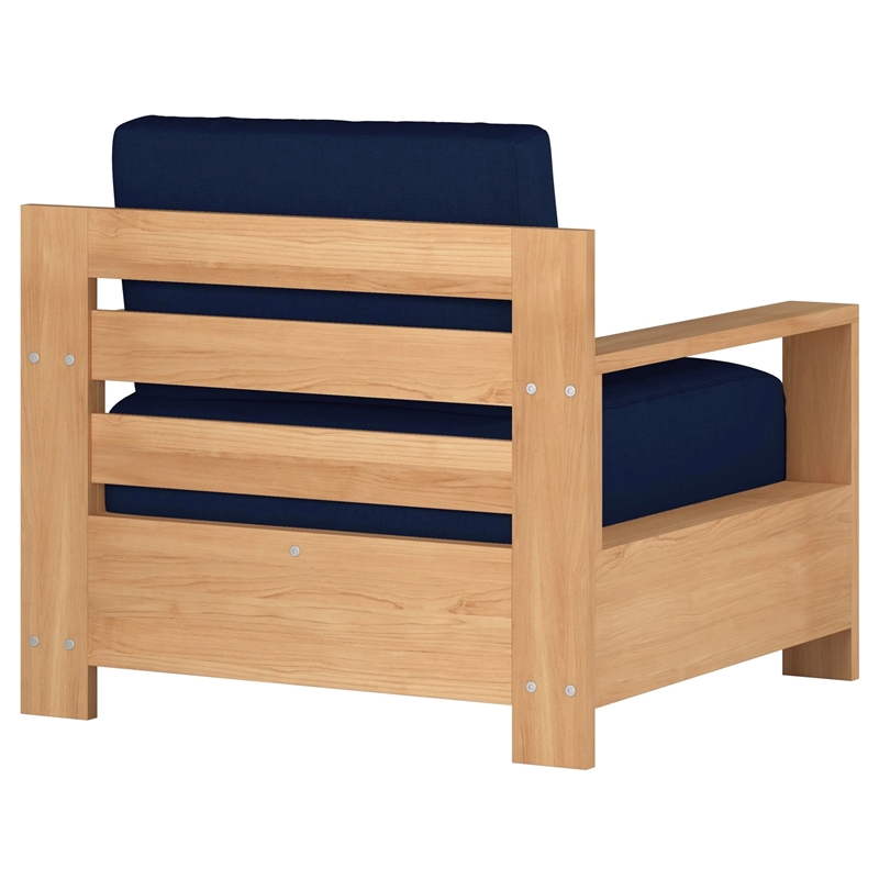 Curated Maison Lothair Teak Outdoor Club Chair with Navy Fabric Cushion