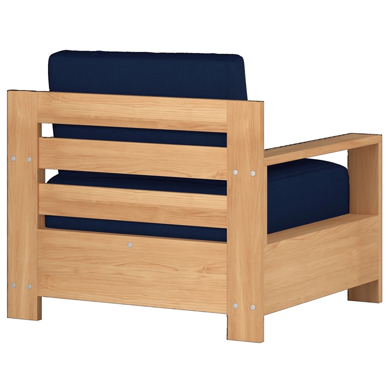 Curated Maison Lothair Teak Outdoor Club Chair with Navy Fabric Cushion