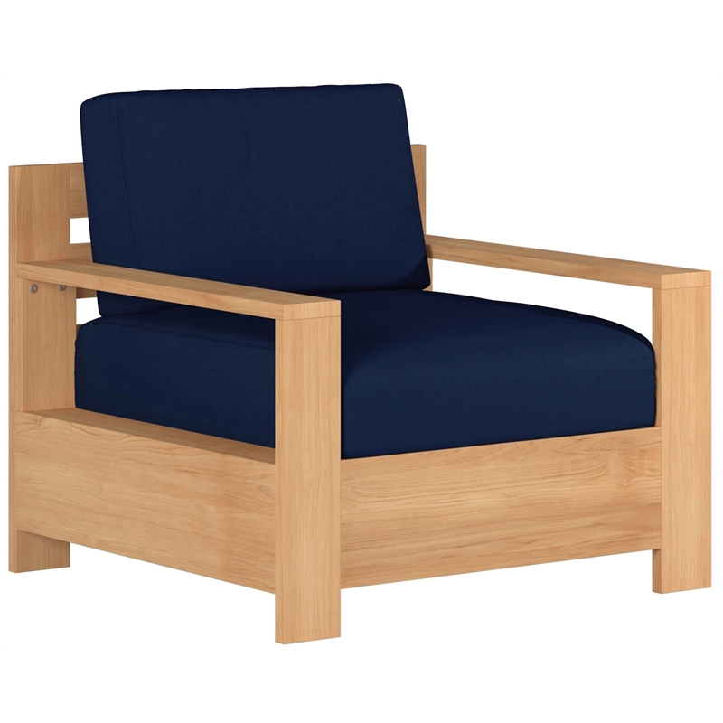 Curated Maison Lothair Teak Outdoor Club Chair with Navy Fabric Cushion