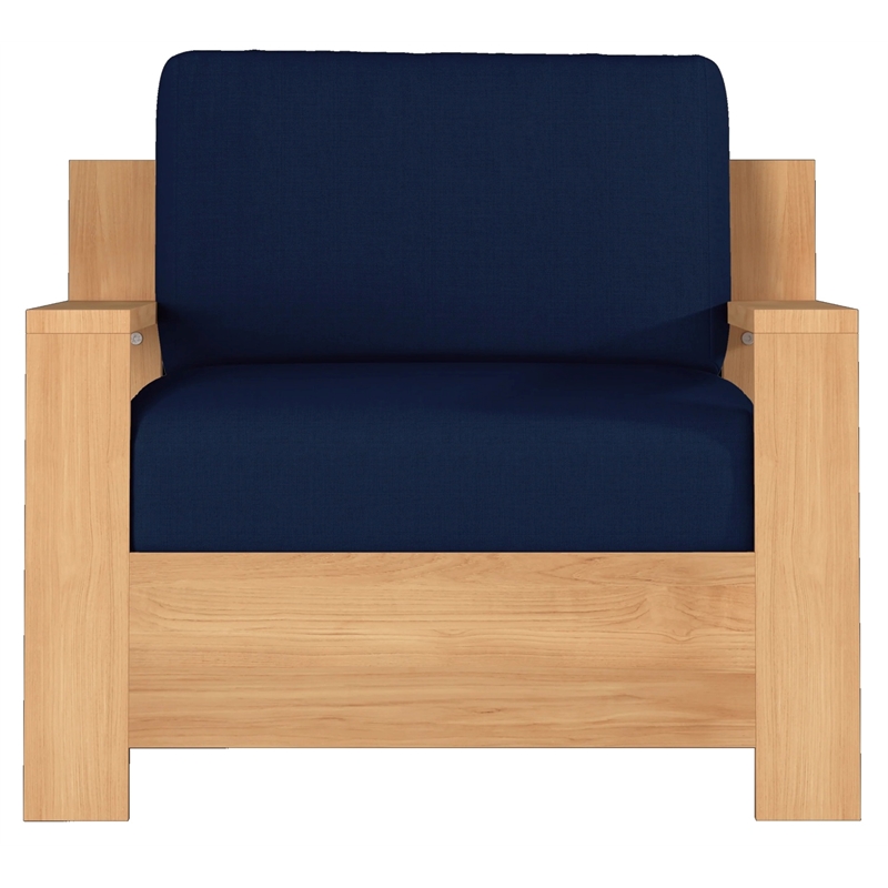 Curated Maison Lothair Teak Outdoor Club Chair with Navy Fabric Cushion